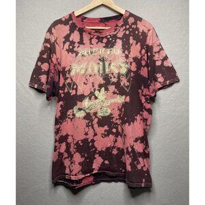 Disney Mickey Mouse Rock Guitar Grunge Tie Dye Graphic T-Shirt Sz M Red & Black